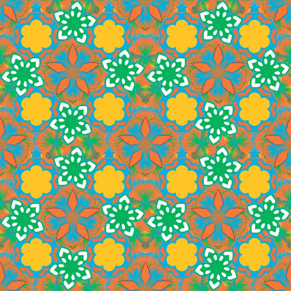 Vector Mehndi Seamless Pattern Traditional Indian Style Ornamental Green Yellow — Stock Vector