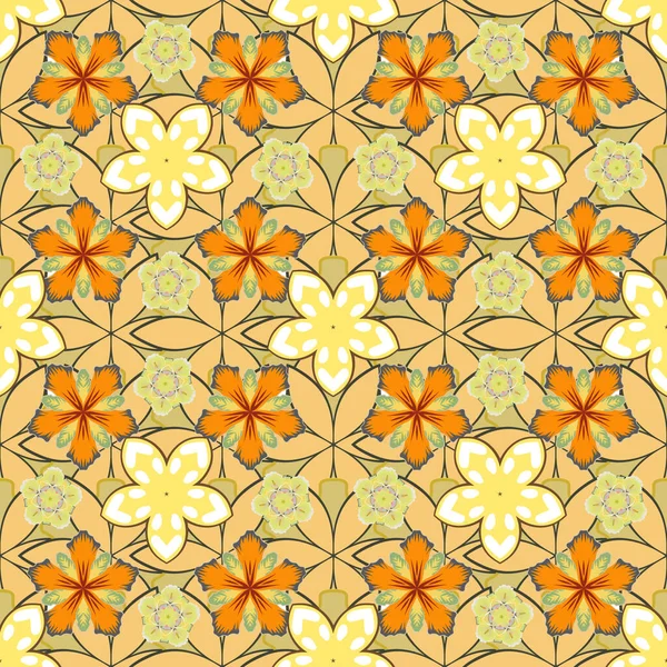 Modèle Vectoriel Sans Couture Mehndi Jaune Vert Orange Style Indien — Image vectorielle