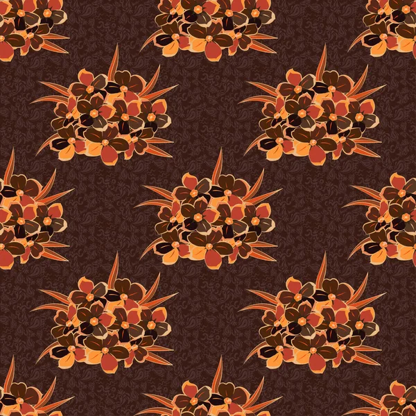 Бесшовный Узор Украшения Дизайна Trendy Print Ditsy Primula Flowers Brown — стоковый вектор