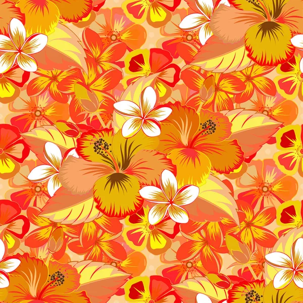 Flores Hibisco Nas Cores Vermelho Laranja Amarelo — Vetor de Stock