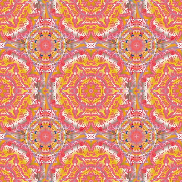 Vektorillustration Nahtloses Vektorbild Der Elemente Mehrfarbig Über Rosa Hintergrund Für — Stockvektor