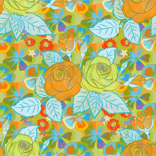 Εικονογράφηση Διανύσματος Απρόσκοπτη Μορφή Αφαιρετικών Τριαντάφυλλων Λουλουδιών Και Φύλλων Μπλε — Διανυσματικό Αρχείο