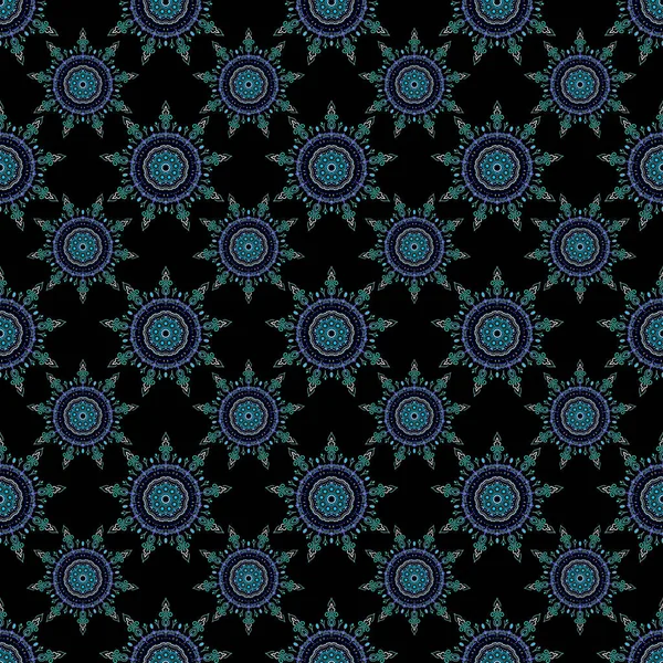 Μεσαιωνικό Μοτίβο Λουλουδιών Διακοσμητική Συμμετρία Αραβικό Μπλε Μοτίβο Χωρίς Ραφή — Διανυσματικό Αρχείο