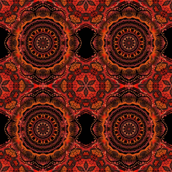 ベクトルイラスト 茶色と赤のダマスクシームレスな花の背景パターン — ストックベクタ