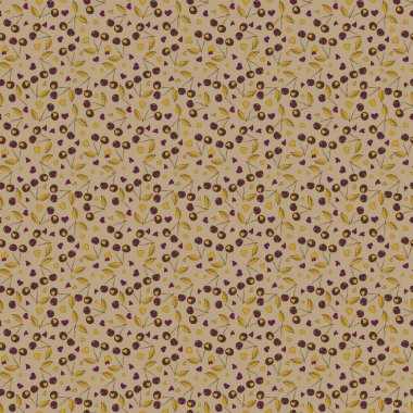 Kusursuz biçimlendirilmiş bej, yeşil ve sarı kiraz deseni..