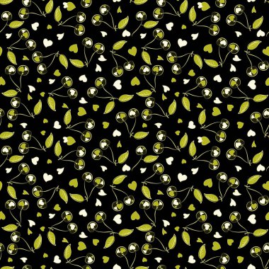 Vektör bej, yeşil ve sarı kirazsız desen.