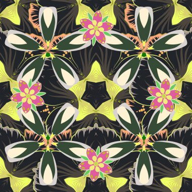 Renkli soyut arka plan. Etnik ve kabile motifleri. Noel geleneksel renklerinde (kahverengi, yeşil ve gri) raster geometrik süsleme ile parlak, pürüzsüz desen. Süslü canlı duvar kâğıdı.