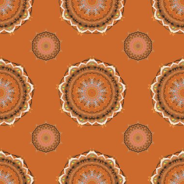 Enfes bir barok şablonu. Turuncu ve bej renklerde vektör damaske deseni. Klasik lüks eski moda İspanyol süsü, kumaş, tekstil ve ambalaj için kraliyet Victoria dönemi kusursuz dokusu..