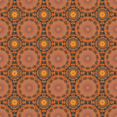 Şatafatlı çiçeksiz desen, düğme desenli doku, eski tarz dekoratif elementler. Çok renkli yıldızlı şık bir süs, süslü turuncu arka planda filigran dekoru..