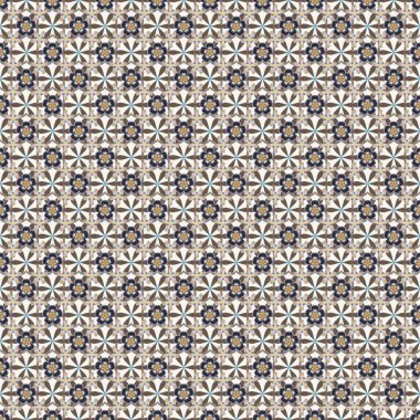 Mavi, kahverengi ve gri renklerde kusursuz çiçek deseni. Raster illüstrasyonu.