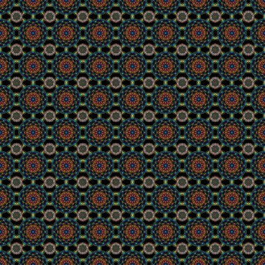 Vektör çizimi. Tasarım, tekstil veya kumaş için mavi, kırmızı ve yeşil renklerde vektörsüz çiçek deseni.