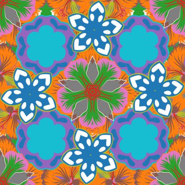 Soyut vektör unsurları olan lüks bir karışım. Mor, mavi ve turuncu geometrik pürüzsüz desen.