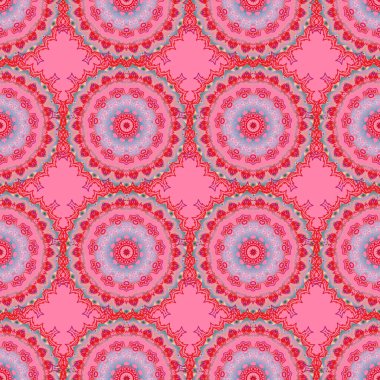 Kusursuz bir arka plan. Lüks renkli, yıldızlı, pürüzsüz desen. Çok renkli dekorasyonlar. Pembe arkaplanda yıldız deseni, çok renkli eski süs..