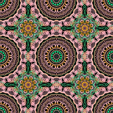 Soyut karalama süsü, soyut çok renkli dekoratif elementlerin vektörsüz deseni.