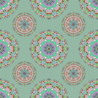 Yeşil ve gri soyut süs, soyut dekoratif elementlerin vektörsüz deseni.