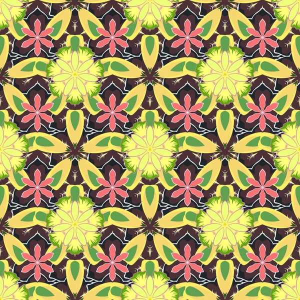 Kleine Süße Blüten Grünen Gelben Und Braunen Farben Nahtloses Muster — Stockvektor