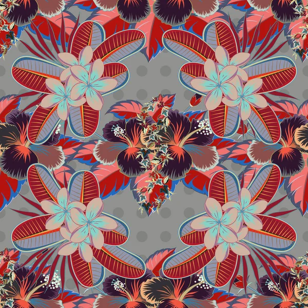 Schnittende Geschwungene Elegante Stilisierte Hibiskusblüten Blätter Und Schriftrollen Bilden Abstrakte — Stockvektor