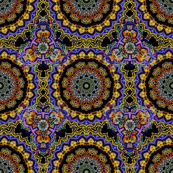 Symétrie Décorative Arabesque Violet Orange Bleu Motif Sans Couture Bon — Image vectorielle