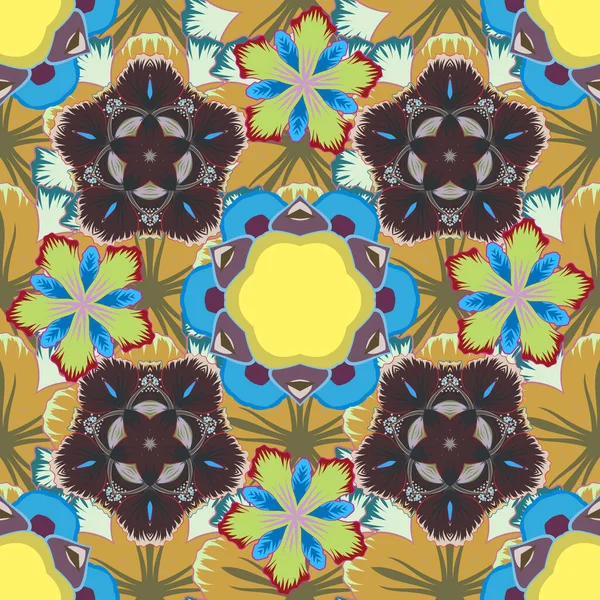 トレンドのシームレスな花のパターン 茶色の花が多いベクトルイラスト — ストックベクタ
