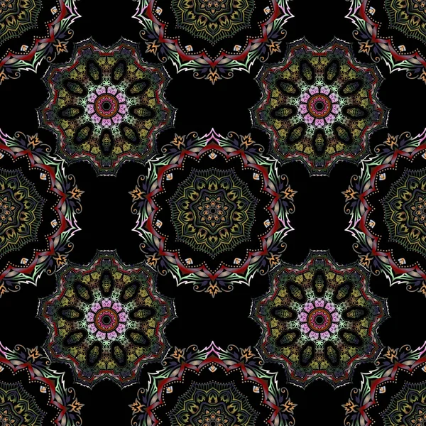 Ilustración Vectorial Patrón Fondo Floral Sin Costuras Damasco Colores Verde — Vector de stock