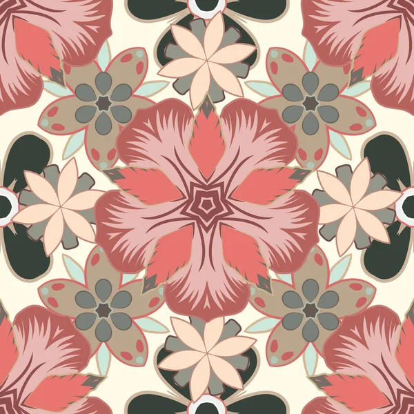 Patrón Sin Costura Flor Vectorial Colores Beige Gris Rosa — Vector de stock