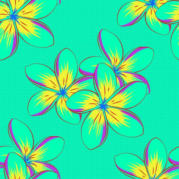 漂亮的矢量纹理 春天的复古花卉背景 无缝图案 有绿色 黄色和紫罗兰色的可爱羽毛花 — 图库矢量图片