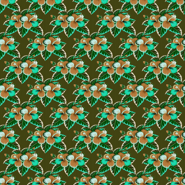 Aloha hawaiian shirt vector seamless pattern. Green Hibiscus seamless background.
