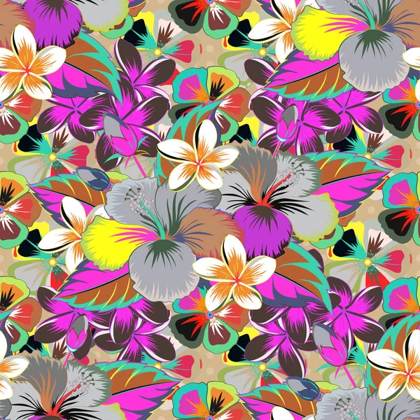 Mignon Imprimé Fleurs Hibiscus Motif Floral Vintage Sans Couture Dans — Image vectorielle