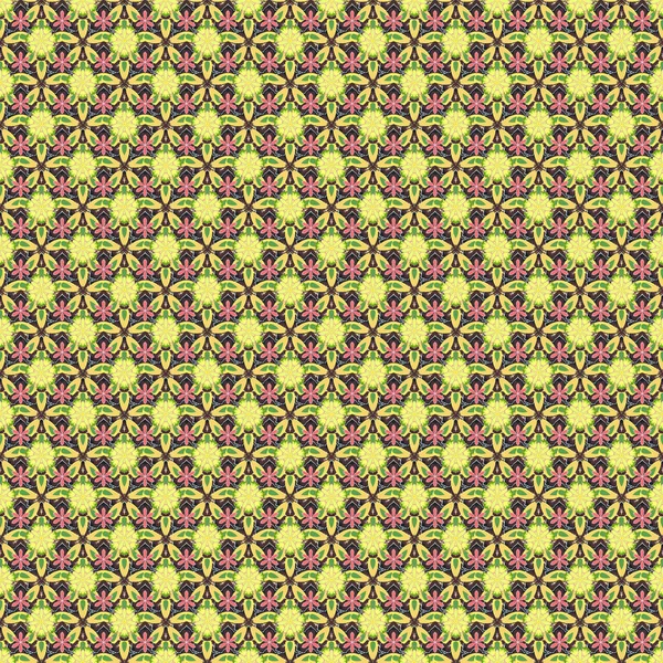 Kleine Schattige Bloemen Groene Gele Bruine Kleuren Naadloos Patroon Met — Stockvector