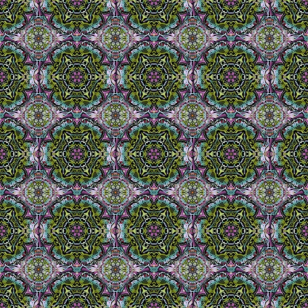 Damast Sömlös Blommig Bakgrund Mönster Grå Violett Och Gröna Färger — Stock vektor