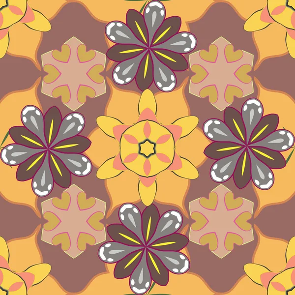 Abstract Flowers Vector Seamless Pattern Little Flowers Brown Beige Yellow — Stock Vector