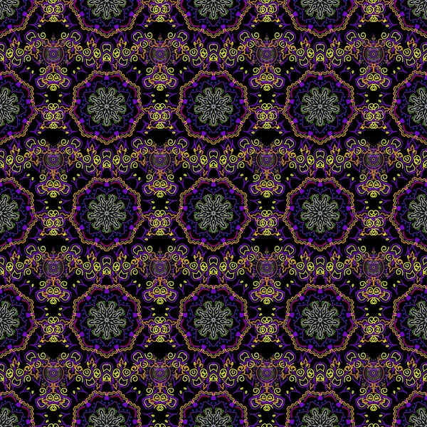 Фиолетовая Коричневая Зеленая Цветочная Гамма Векторный Узор Декоративных Элементов — стоковый вектор