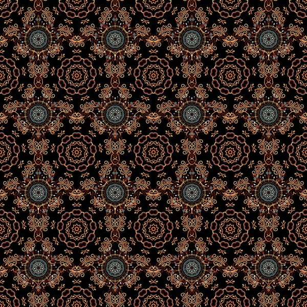 Elegant Orange Brown Beige Seamless Pattern Floral Mandala Elements Nice — Stock Vector