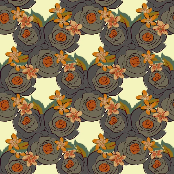 Raster Rosa Flores Hojas Patrón Sin Costuras Patrón Floral Inconsútil — Vector de stock