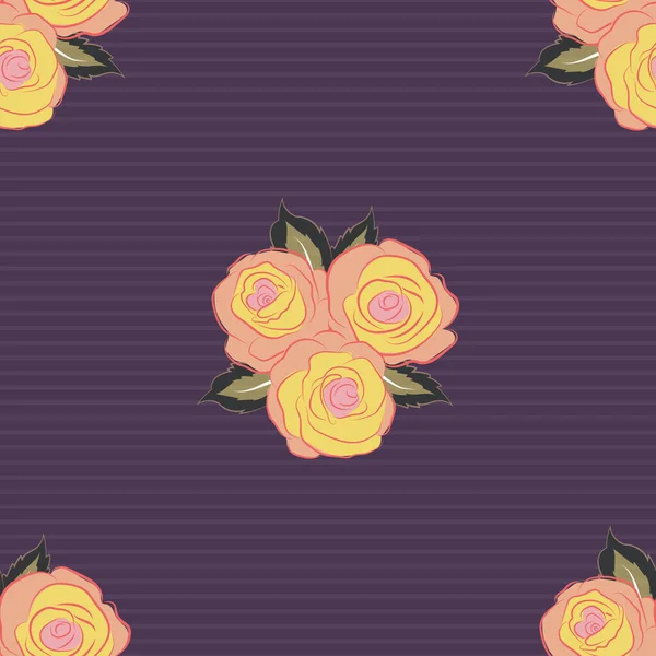水彩花以紫色 灰色和黄色作插图 无缝图案 — 图库矢量图片