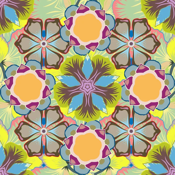 Mavi, kahverengi ve sarı eğimli vektör geometrik kusursuz desen. Geometrik arkaplan. Tasarım, duvar kağıdı veya tekstil için kusursuz çizimler.