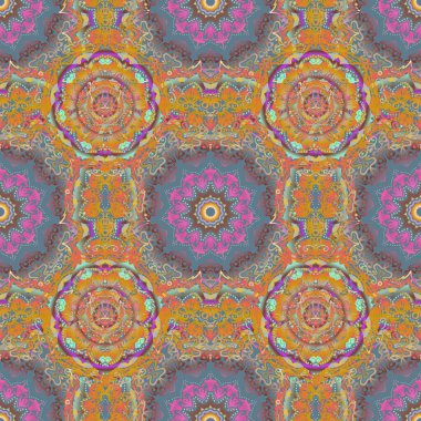 Pembe, mavi ve sarı desenli şal desenli duvar kağıdı. Kusursuz arka plan, grunge tarzı. Vektör illüstrasyonu.