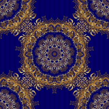 Noel kartları, dekorasyon, menüler, ağ, afişler ve şarap ve tatillerle ilgili tasarımlar için iyidir. Vektör çizimi. Mavi arkaplanda altın elementlerle kusursuz desen.