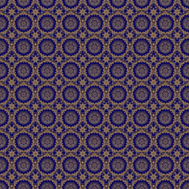 Mavi arka planda zarif ışık ve parlak raster şablonu. Raster altın renginde, pürüzsüz bir doku. Gerçekçi, soyut, altın, kusursuz desen. Çerçeve, kurdele, bayrak, mandalalar için metal elementler.