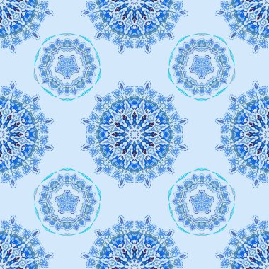 Süslü sınır. Vektör kusursuz desen. Kusursuz kumaş deseni, mavi klasik duvar kağıdı.