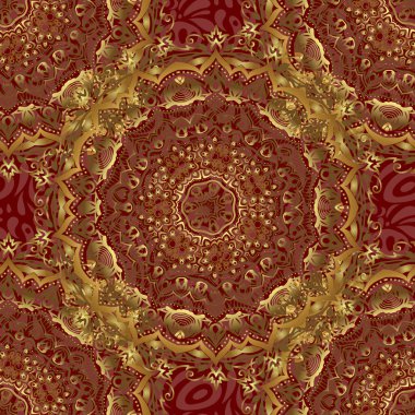 Soyut vektör altın dokusu. Düşük polimerli altın desenli çizim. Kırmızı arka planda, altın rengi, dikişsiz desen..