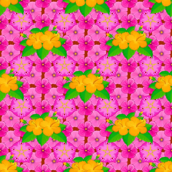 Ornement Multicolore Petites Fleurs Simples Roses Magenta Jaunes Motif Abstrait — Image vectorielle