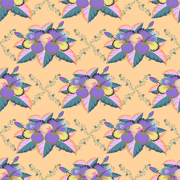 Vector Abstracte Bloemen Violette Kleuren Een Beige Achtergrond Leuke Hibiscus — Stockvector