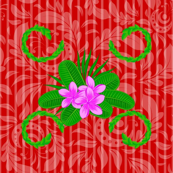 Nahtloses Vintage Muster Auf Rotem Hintergrund Handgeschriebene Vektor Plumeria Blumen — Stockvektor