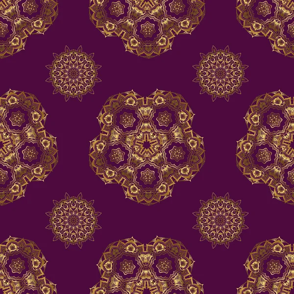 Patrón Vintage Barroco Floral Sin Costuras Oro Sobre Púrpura Decoración — Vector de stock