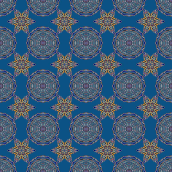 多色抽象幾何学的なシームレスなパターン マルチカラーグラデーションの美しいアートデコテンプレート アール デコ様式 流行のヴィンテージデザイン要素 青い背景のベクターマルチカラーグリル — ストックベクタ