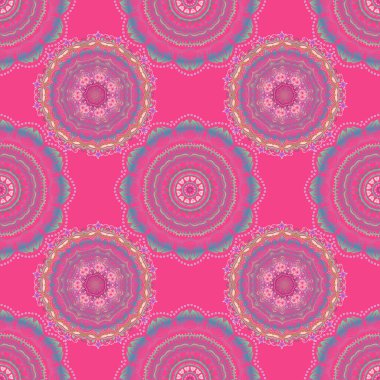 Vektör tarzı süs. Damask pürüzsüz deseni pembe ve bej renklerde. Soyut süslemeleri olan kraliyet duvar kağıdı.