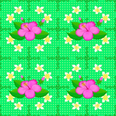 Yeşil arka planda geleneksel Hint çiçeksiz desen.