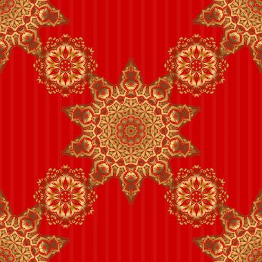 Davetiyeler için dekorasyon, tebrik kartları, etiketler, rozetler, etiketler. Altın şablonlar için vektör elementler. Kırmızıda altın çiçeksiz desen. Doğu tarzında lüks süsler..