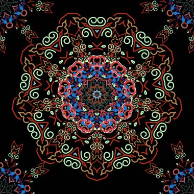 Vektör çizimi. Mavi, mor ve yeşil klasik barok süsü. Dekoratif tasarım unsuru filigran hat sanatı. Retro pürüzsüz desenli antika akanthus.